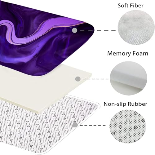 Badteppich Set Abstrakter Marmor lila Badezimmerteppich Set 3 Teilig Weicher Mikrofaser Bad Teppiche WC Vorleger Waschbar rutschfeste Badvorleger Toilette Teppich – Bild 6