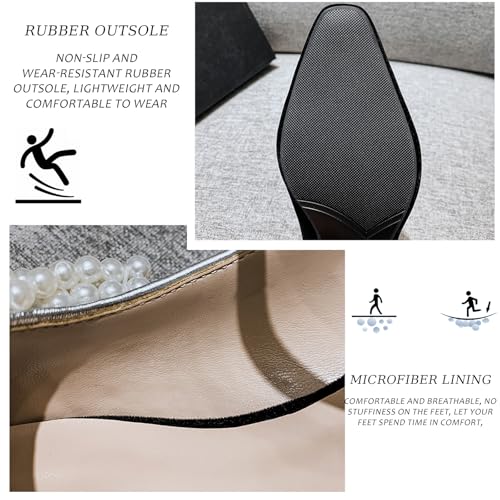 Women's Suede Chunky Heel Pumps Pearl Decoration Closed Pointed Ankle Strap Open Back High Heels Fashion Party Pumps4