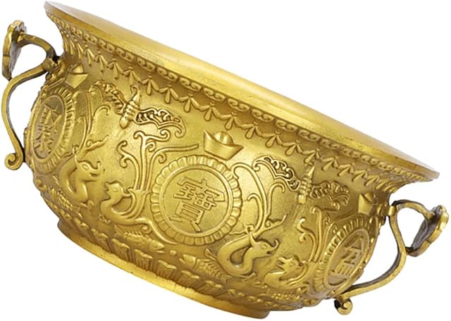 Cabilock Chinese Fortune Golden Treasure Basin Statue Feng Shui Wealth Porsperity Figurine Money Bowl Ornament for Wealth Success Good Luck Home Office Decoration