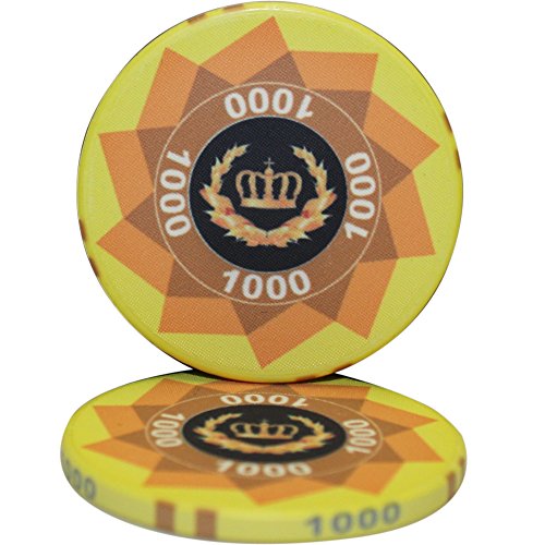 Laurel Crown Ceramic Poker Chips by MRC- Pack of 50 (Yellow $1000)