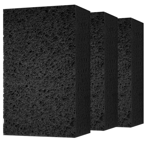 Cleaning and Washing Sponge 3 Pack Large Extra Thick Heavy Duty Sponge Multi-Purpose for Kitchen Bathroom Bike Boat Car Natural Cellulose Sponges 4 X 6 X 2 (Black)
