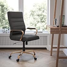 BizChair High Back Black LeatherSoft Executive Swivel Office Chair with Gold Frame and Arms