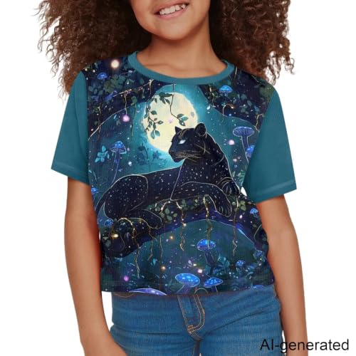 Image of Cute Crop Tops for Girls Short Sleeve Summer T Shirts Fashion Graphic Tees Crew Neck Pullover Tee 5-14 Years