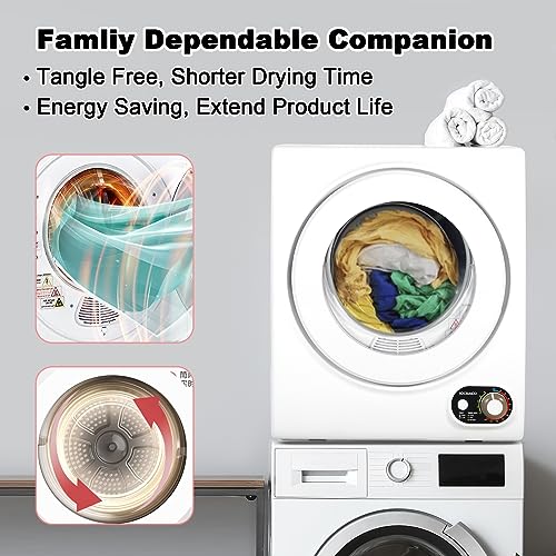 Image of Elevon Compact Laundry Dryer, 2.5 cu ft Front Load Stainless Steel Clothes Dryers with Exhaust Pipe, 1400W, Control Panel Four-Function Portable Dryer For Apartments, Home, Dorm, White /Black