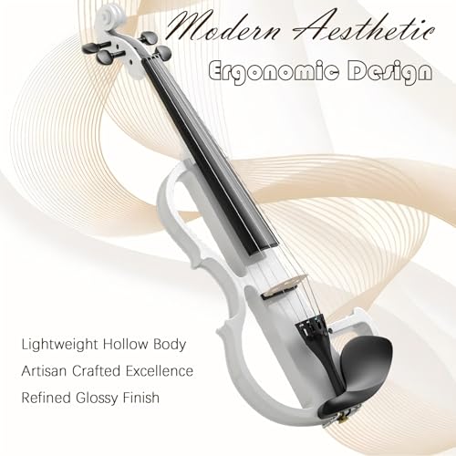 Image of Electric Violin 4 /4 Kit,Full Size Beginner Violin for Adults,Students,with Case,Bow, Headphones,and Connecting Line,White