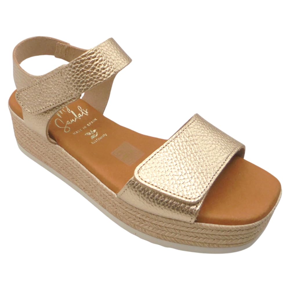 Oh! My Sandals - 5942 Sandalias de Mujer en Piel con Cuña de 5 cm y Plataforma de 3 cm, Tiras Adhesivas Delantera y Trasera, Cómodas y Elegantes, Fabricadas en España para: Mujer