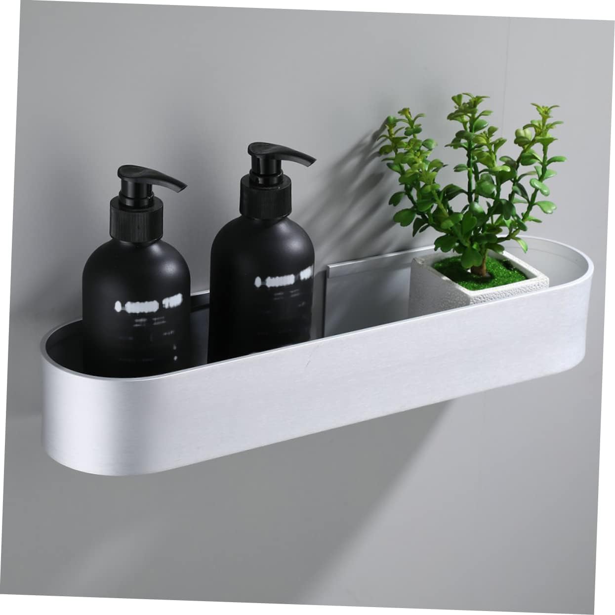 Wall Mounted Rack Adhesive Bathroom Kitchen Holder Aluminum Storage Shelf for Toothbrush Cups Easy Installation Space-saving Design Silver