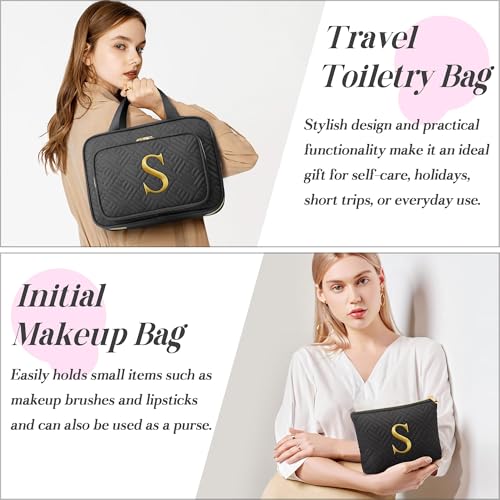 Gifts for Women - Initial Toiletry Bag & Makeup Bag Hanging Travel Organizer Bag Cosmetic Bag with Embroidery Letter Personalized Birthday Christmas Gift for Mom Sister Teacher Her Wife Friend Auntie - Image 6