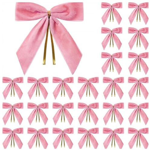 Weihnachtsschleifen Rosa 21 Qianderer Samtschleifen für Weihnachtsbaum, 24 Stück, Vintage-Band,...