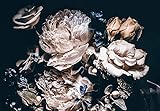 Forwall Fototapete Blumen Vintage 3D Pfingstrosen Schwarz Rosen Dunkel Modern Wohnzimmer Schlafzimmer Vlies Tapete Wandtapete UV-Beständig Montagefertig (13524, V8 (368x254 cm) 4 Bahnen)