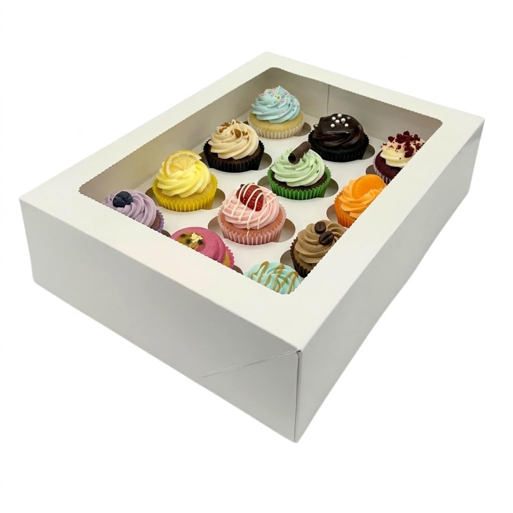 ACACIA 6-Hole Cupcake Carrier – Sturdy White Cupcake Boxes for Muffins, Fairy Cakes, Brownies, Biscuits, and Desserts – Secure Packaging for Transport & Display Cupcakes (10 Pack)