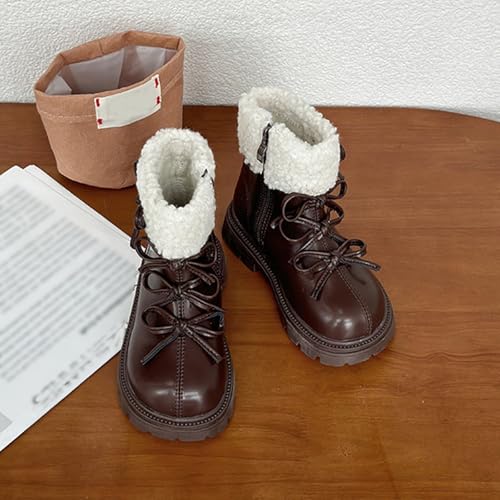 Fashion Big Kids Winter Combat Boots with Fleece Lined Waterproof Warm Side Zipper Comfortable Chunky Snow Shoes2