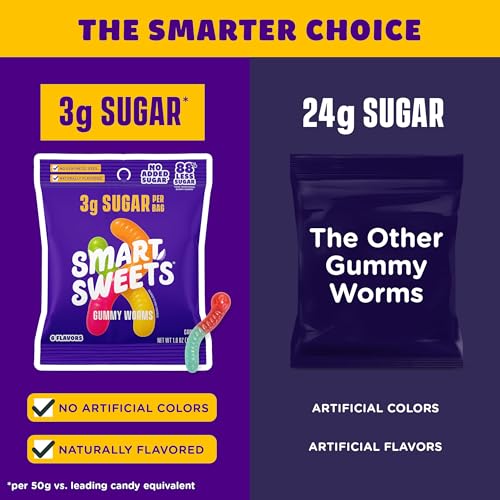 Image of SmartSweets Sour Gummy Worms, Low Sugar Gummy Candy, 1.8oz Bags, 14 Pack
