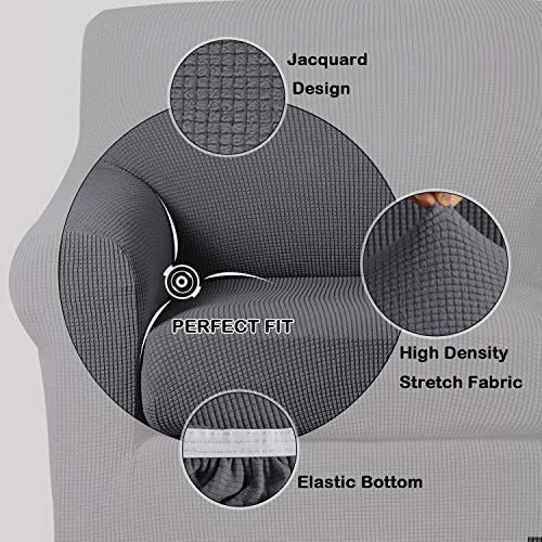 Turquoize Stretch Sofa Slipcover 2 Pieces Sofa Cover Couch Cover For 2 Cushion Couch Washable Furniture Protector Covers With Elastic Bottom Feature Thick Jacquard Fabric (Loveseat, Charcoal Gray) #TOP2