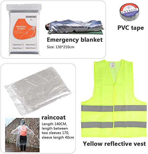 Kit d'urgence voiture 12 pièces Trousse de secours Kit de sécurité pour jeune conducteur Voiture Fusibles plats pour auto 3m Corde de remorquage câbles de démarrage de 2 m avec pinces cuivrées 500A
