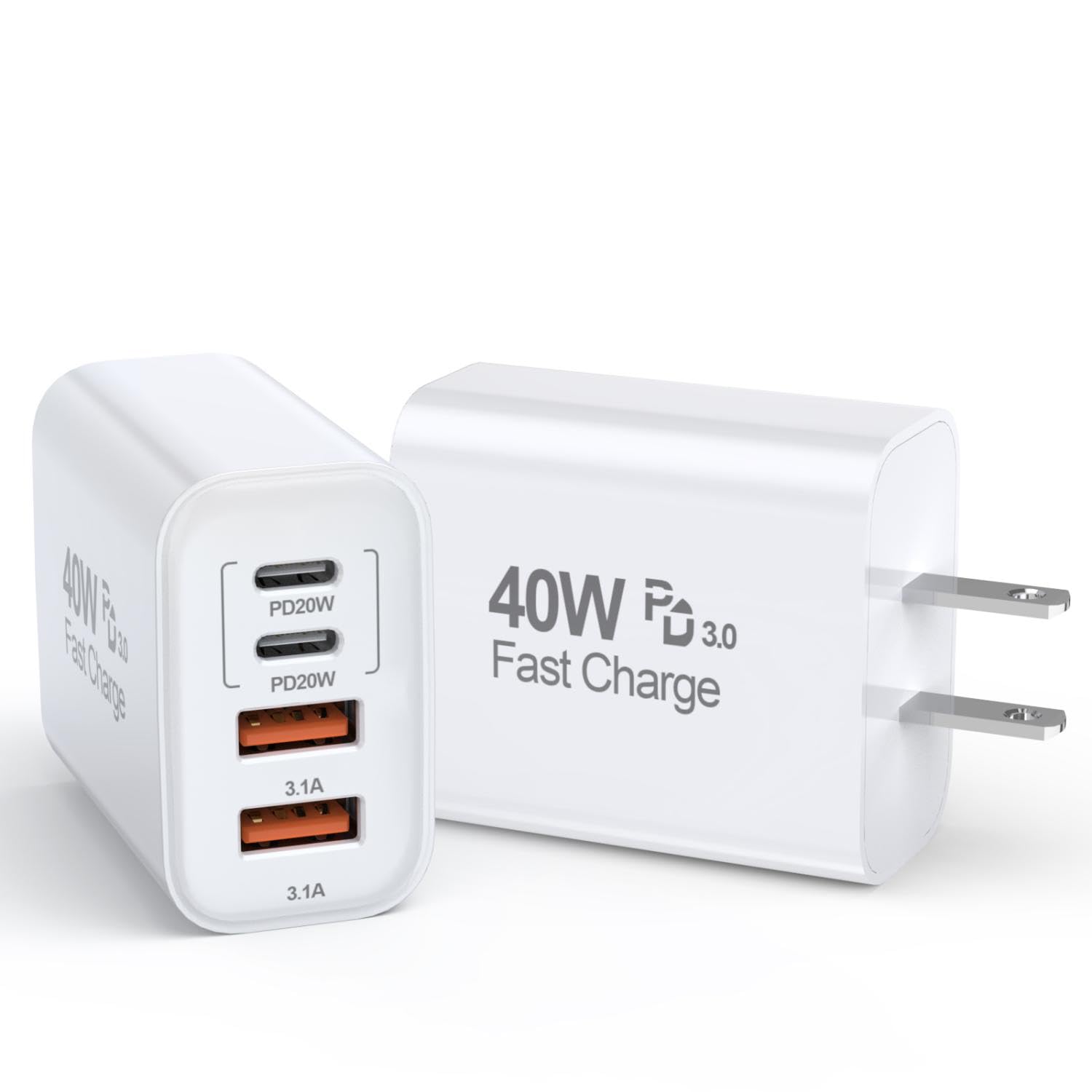 40W iPhone 16 15 Charger Block 2 Pack USBC Charger Fast Charging Cube 4Ports USB Type C Wall