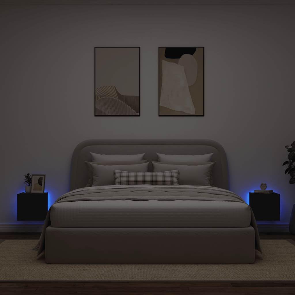 Mobili TV da parete con luci a LED 2 pz Nero 30,5x35x30 cm Mobile TV Tavolo Televisione, Console TV Armadio TV per Soggiorno, Camera da letto