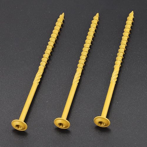 40 Tornillos heavy-duty para madera 1/4 x 4 con cabeza flangeada, sistema de apriete Torx, recubiertos en epoxi amarillo, punta auto perforante afilada miniatura 2