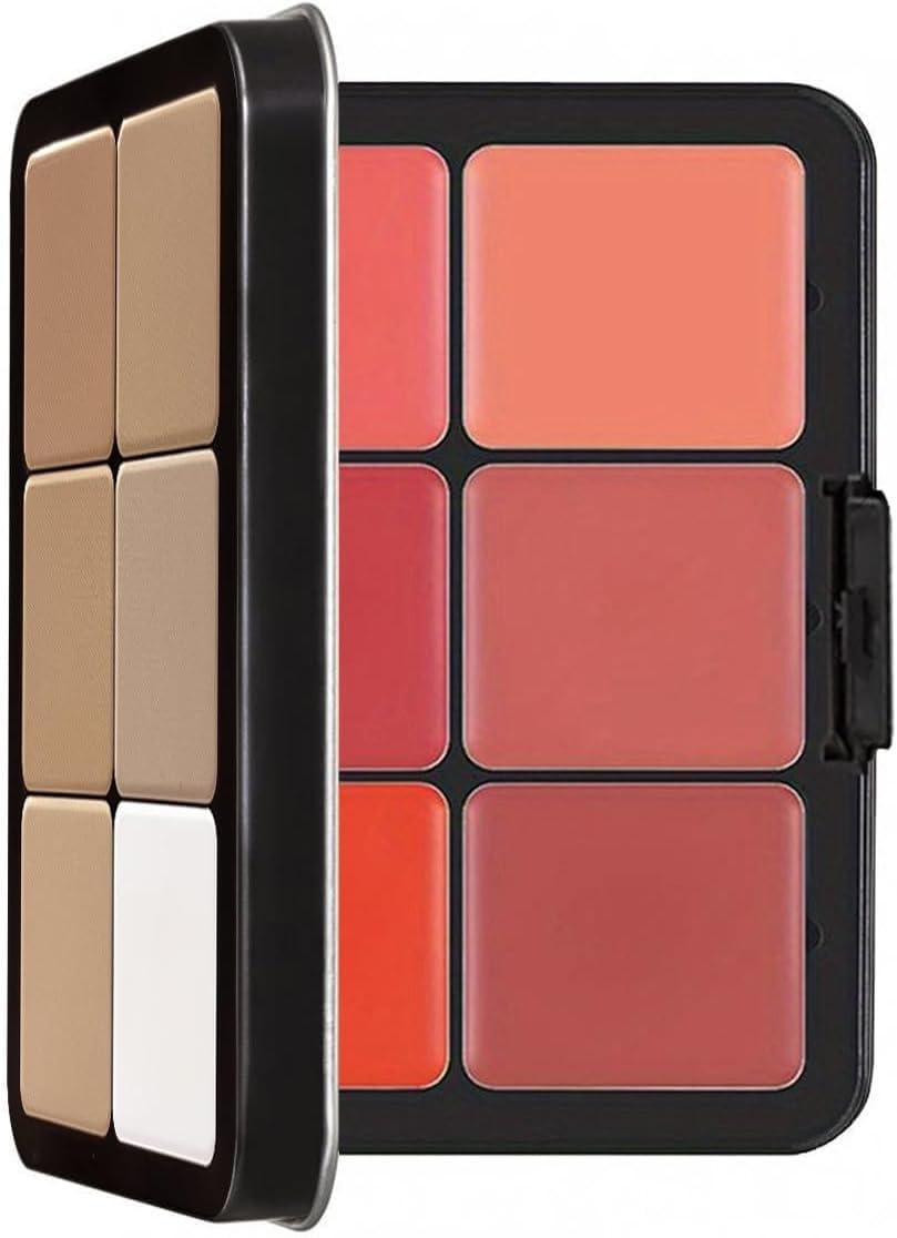 Palette de 12 couleurs d'anticernes et de fards à joues, longue tenue, résistante aux bavures, estompable, 2 en 1 fards à joues en crème au fini mat Palette de maquillage pour le visage (#01)