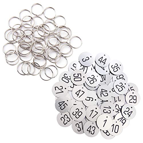 Hamimelon Laser Engraved Numbered Tags w Key Ring Acrylic Id Tags for Organizing Silver 1-50 with Ring