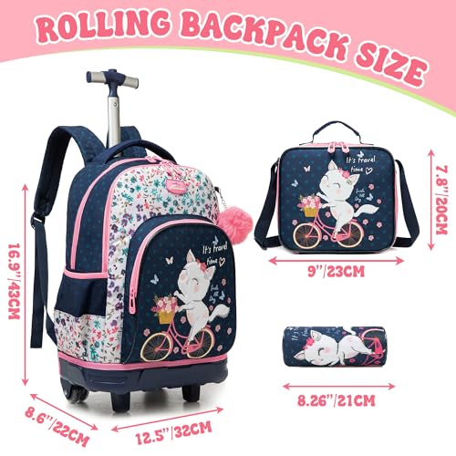 Backpack with Wheels for Girls Rolling Backpack for School with Lunch Bag Cute Carry On Backpacks for Elementary Student2