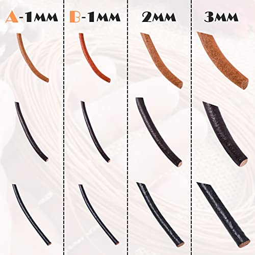 Sosmar 3 Rolls 5.5 Yard X 1Mm Cowhide Round Leather Cords Rope String For Jewelry Making Bracelet Necklace Jewelry Making Lanyards Diy Crafts, Black, Dark Brown, Natural Brown Genuine Leather Cord #TOP1