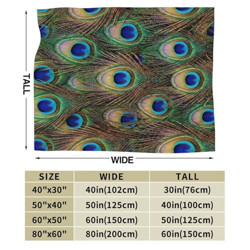 Perinsto Peacock Feather Throw Blanket Ultra Soft Warm All Season Decorative Fleece Blankets for Bed Chair Car Sofa Couch Bedroom 50"X40" - Image 2