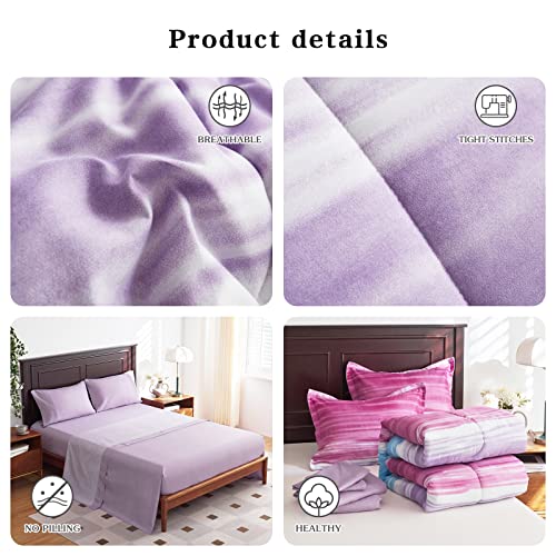 Flysheep 6 Pieces Bed In A Bag Twin Size, Gradient Purple Red Teal Ombre Boho Striped Comforter Sheet Set, Vibrant Clolorful Patchwork Rainbow Bohemian Bedding Set For Kids #TOP4