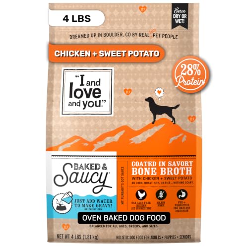 Image of I and Love and You Baked and Saucy Dry Dog Food - Chicken + Sweet Potato - Prebiotic + Probiotic, Real Meat, Grain Free, No Fillers, 4lb Bag