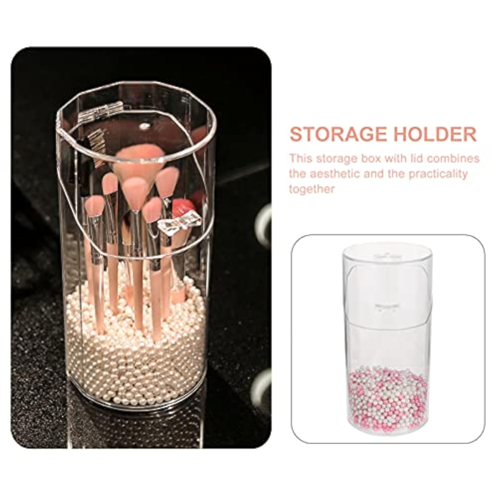 Makeup Brush Holder with Pearls, Transparent Makeup Organiser