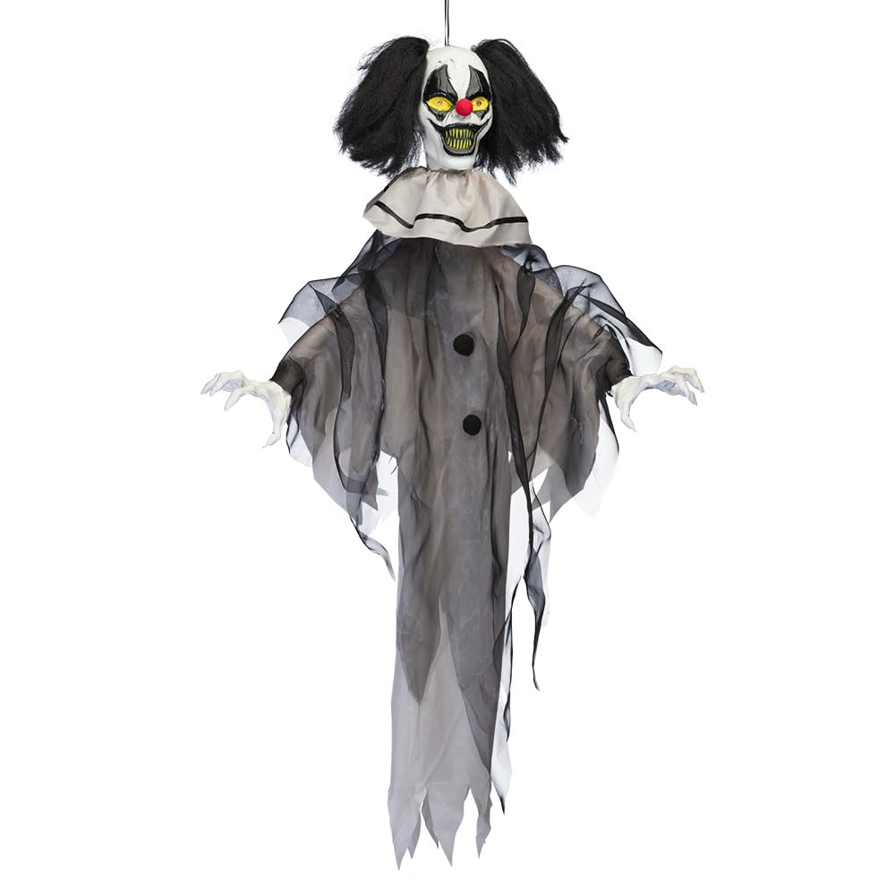 Boland Nightmare Clown Animated Hanging Prop 90 cm – Halloween Decoration with Sound, Lights & Motion – Creepy Clown Prop for Haunted Houses, Horror Parties and Scary Displays