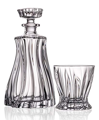 Bohemian Crystal AU52116, Crystal Whiskey Decanter & Glasses, Elegant Bourbon Carafe w/ 2 Tumblers, Whiskey Set