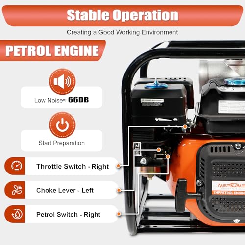 Image of Neptune Simplify Farming NPP-40 Turbo Water Pump | 6.5 HP 4-Stroke Petrol Engine | 4-Inch Outlet | 3600 RPM High Performance | 1200 L /min Max Flow | Perfect for Farming, Irrigation & Water Transfer