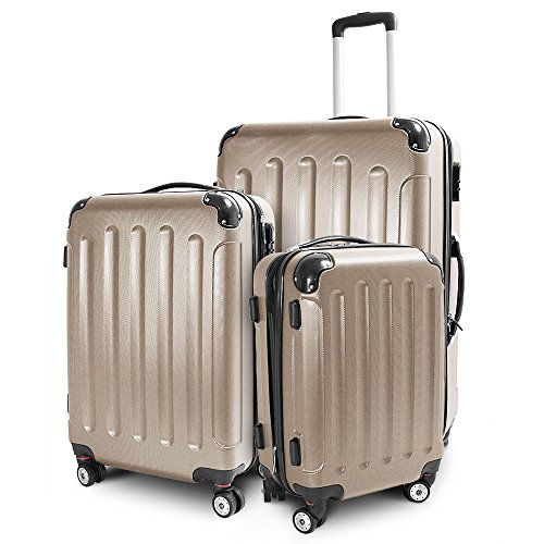 Preisvergleich Produktbild BERWIN® Kofferset 3-teilig Reisekoffer Trolley Hartschalenkoffer ABS Teleskopgriff (Champagne)
