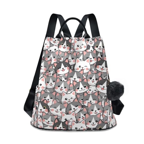 Sac à dos chat gris femmes avec fermeture antivol et poches de voyage