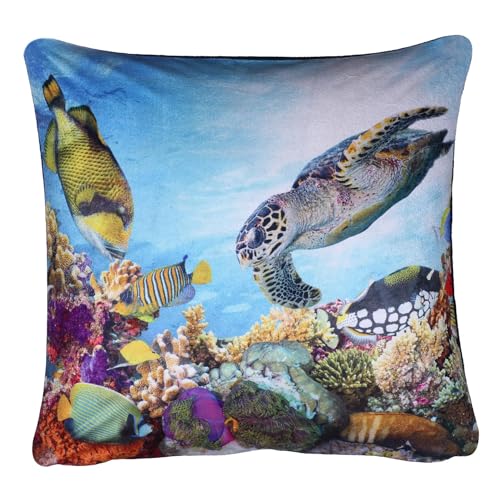 Image of Roseley Washable Plush Velvet Cushion Covers 3D Digital Printed Animal Themed Square Cases (18" x 18") Cute Single Sided Prints (Tropical Sea Life)