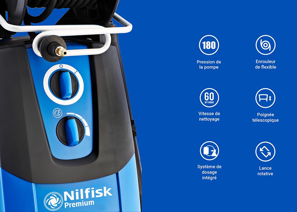Nilfisk Nettoyeur Haute Pression Premium 180 Bars - Grande Performant pour Le Jardin, Terrasse et Voiture (2900 W) 128471147