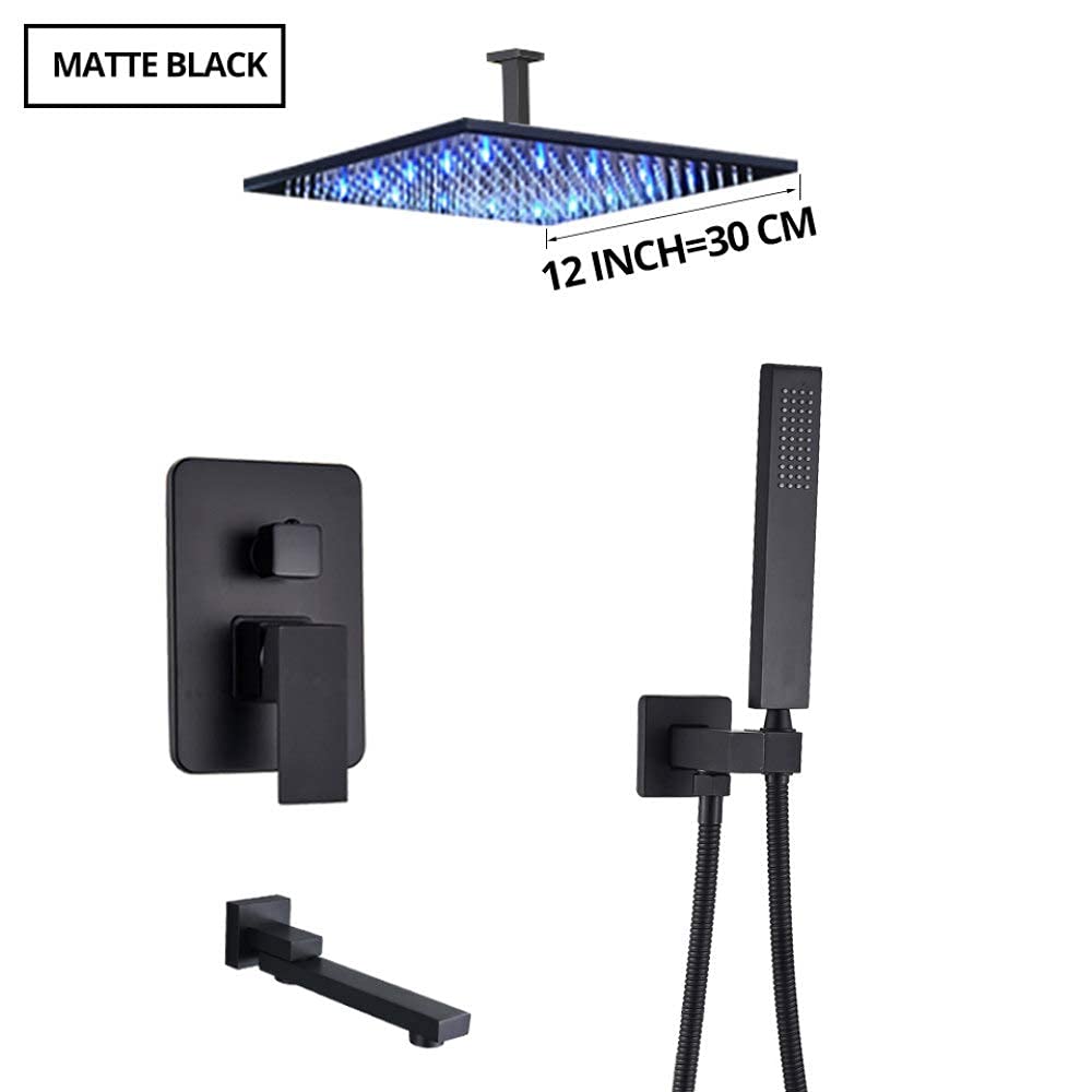 Zestaw prysznicowy, system prysznicowy, bateria łazienkowa, matowa czarna, deszczownica, bateria wannowa, montowana na suficie, bateria prysznicowa do wanny, bateria prysznicowa do łazienki, zestaw