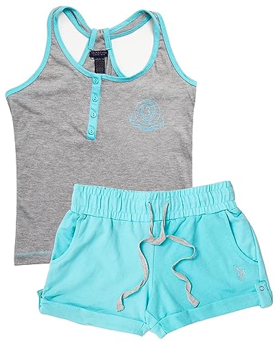 U.s. Polo Assn. Womens Pajama Sets Racerback Tank And Shorts Sleepwear Pjs Set Heather Gray/Mint Heather Medium #TOP3