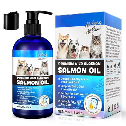 Alaskan Salmon Oil for Dogs & Cats (8.8 oz) - Pure Omega 3 Fish Oil with Omega 6 Fatty Acids EPA & DHA - Anti-inflammation for Dogs Skin and Coat - Natural Pet Joint Immune Brian & Heart Supplement