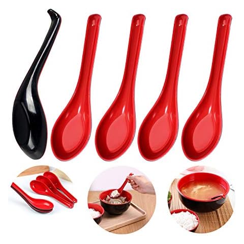 5 Stk Suppenlöffel Chinesisch Stil mit Haken Kunststoff Nudelsuppe Löffel Langer Griff Servierlöffel Ungiftig Pflegeleicht Cover