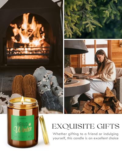 Image of AOOVOO Hello Winter Candle - Large Pine Scented Soy Wax Aromatherapy Candles, 22oz