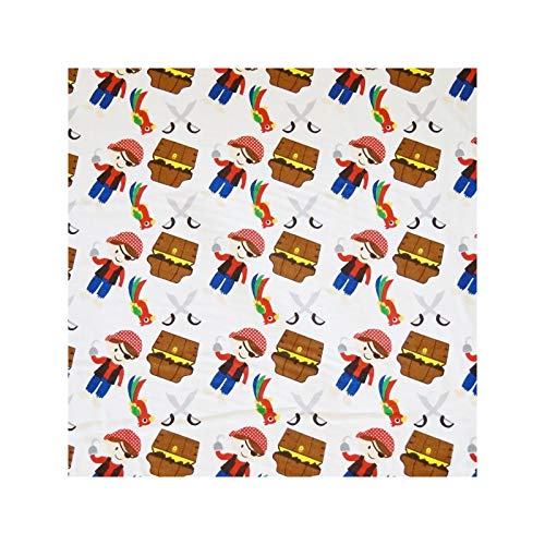 1 Fat Quarter (48cm x 55cm) - White - 100% Fine Yarn Cotton Fabric Treasure Island Pirates and Parrots Printed Cartoon Print Patchwork Quilting