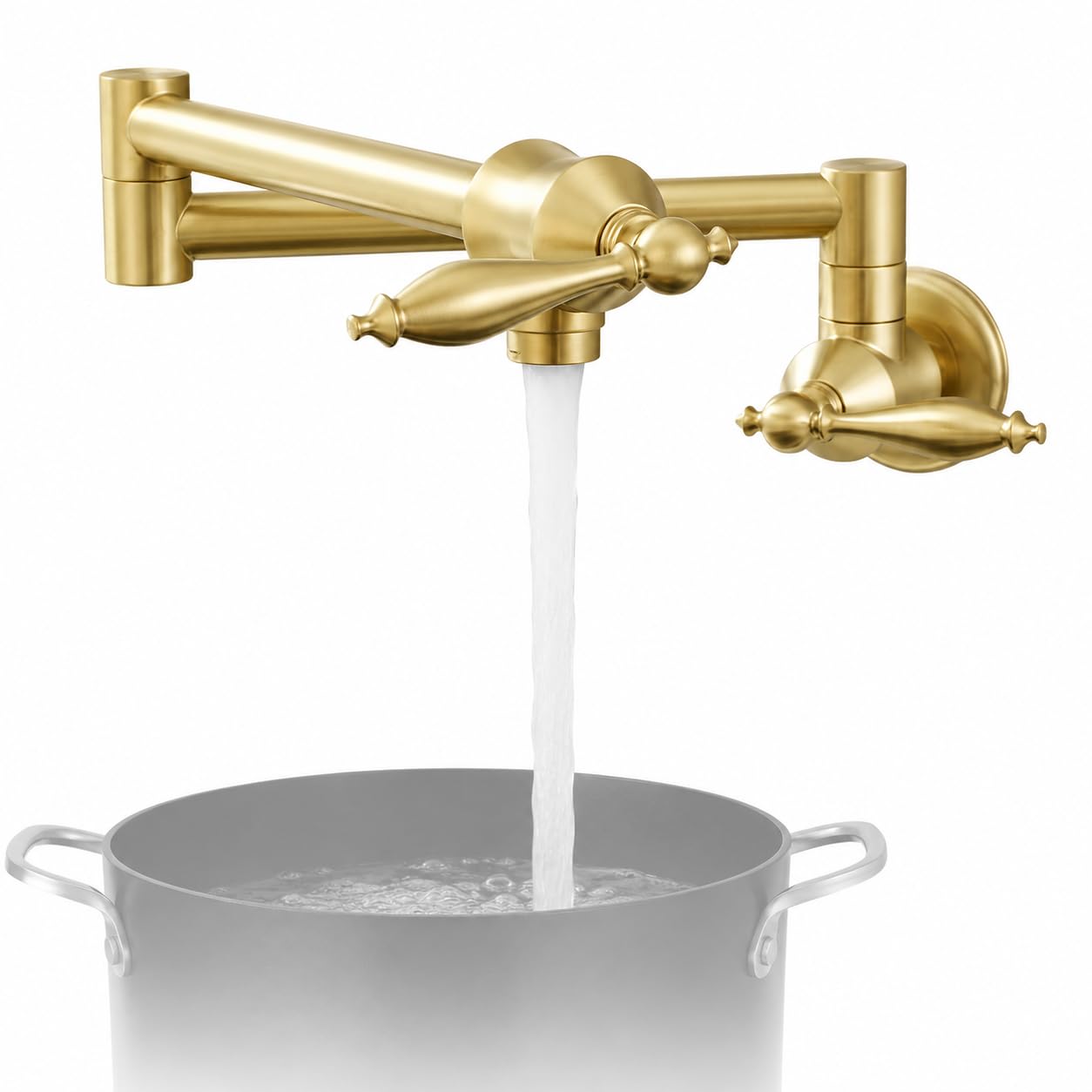 AMQYDT Pot Filler Faucet, Wall Mounted Brass Kitchen Faucet with Double Joint Swing Arm, Folding Stretchable Pot Filler Faucet for Kitchen Sink and Commercial Kitchen
