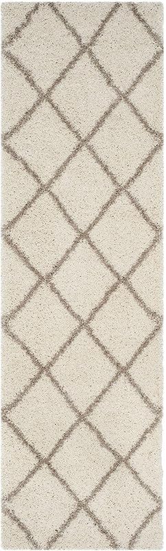 Image of Premium Soft Shaggy Runner Rug for Hallway, Bedroom & Living Room | Modern Geometric Pattern Carpet | Fluffy Bedside Floor Mat | Non-Slip Long Runner for Home Decor [2x4 Feet Ivory Box]