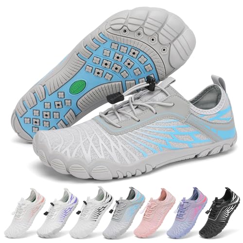 SAGUARO Barefoot Zapatillas Mujer Escarpines de Agua Secado Rápido Zapatos Minimalistas Ligeras Calzado Descalzos con Puntera Ancha, Gris, 38 EU