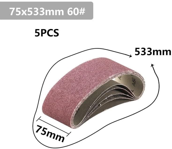Sandpaper Sanding belts,sandblasting tools,5pcs 75x533mm Sanding Belts Sander File Belt Set Abrasive Tools Accessories 40/60/80/120 Grit(5pcs Grit 60)