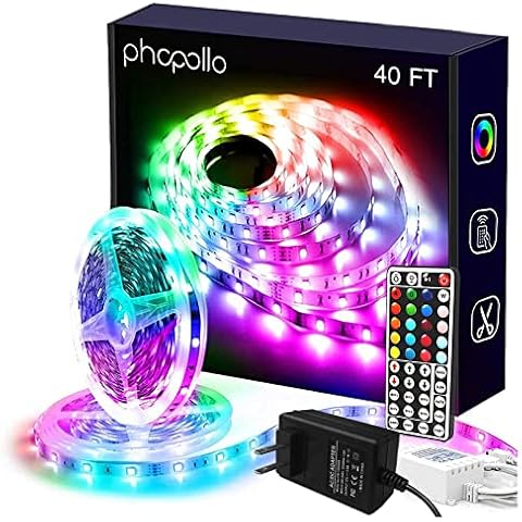 phopollo Led Lights 40ft for Bedroom RGB Color Changing Led Lights Kit with Power Supply and Remote Cover