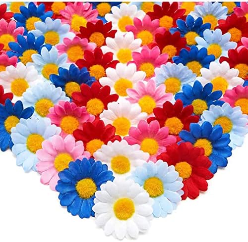 Bright Creations Artificial Silk Daisy Flowers Head for Crafts in 6 Colors (1.6 in, 100-Pack)