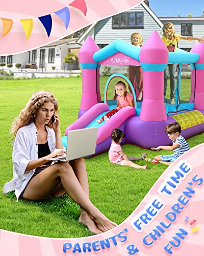 Airmyfun Kids Bounce House With Blower, Inflatable Bouncy Jumping Castle With Slide, Indoor/Outdoor Pink Bouncer House With Double Sewn Beams, 82011B #TOP7